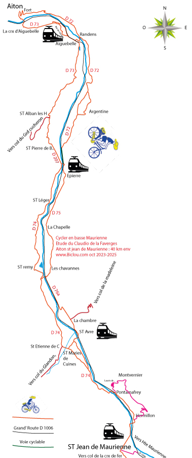 carte cycler en basse maurienne en 2023-2026 future véloroute V-67