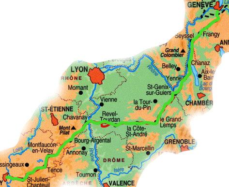 Carte de Genève au Puy à pied vers compostelle