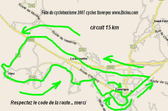 Parcours de la f&ecirc;te du cyclotourisme 2007 en Favergie