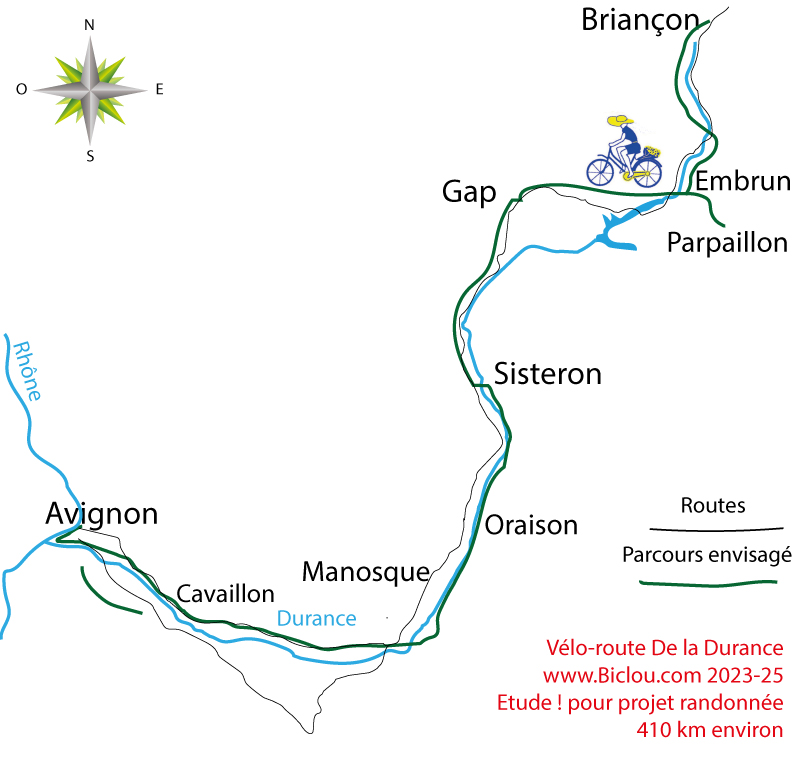 Carte vélo route de la Durance (etude) par claudio 2023