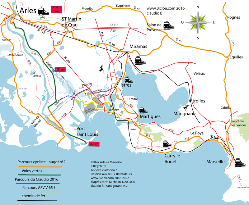 carte  parcours  arles marseille  vélo par claudio de la faverges