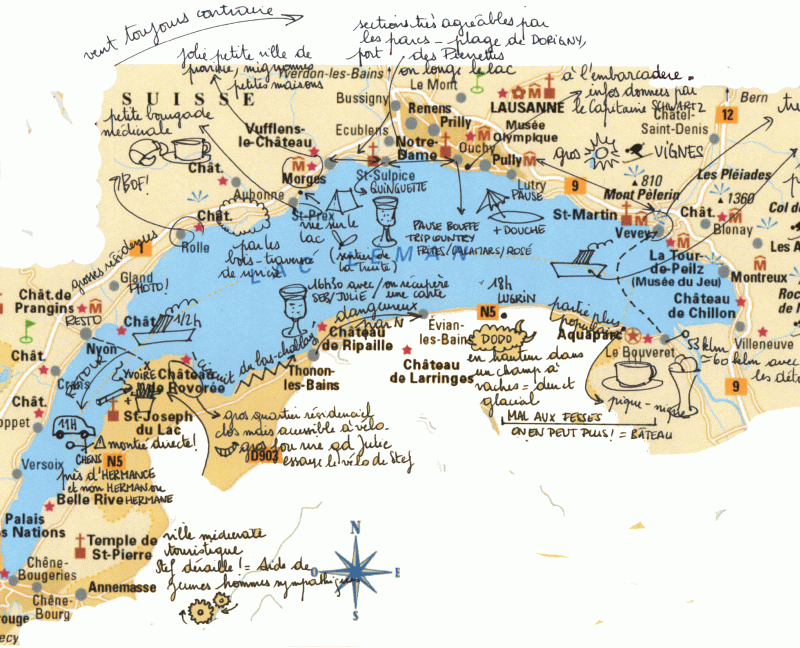 Carte rustique et rigolote du lac léman en 2008