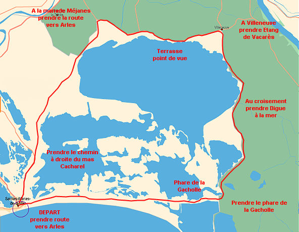 Carte du Tour du Vaccar&egrave;s &agrave; bicyclette, VTT VTC