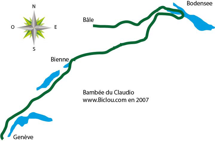 carte B&acirc;le Bodensee et retour gen&egrave;ve parcours Num&eacute;ro cinq suisse &agrave; v&eacute;lo