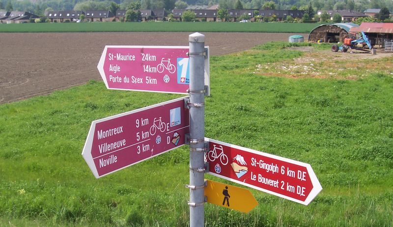 balisage parcours cycliste : Suisse &agrave; v&eacute;lo