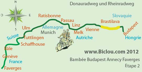Carte du parcours à bicyclette eurovélo 6 Budapst Bâle etape deux Tat gyor Bratislava Carte du parcours à bicyclette eurovélo 6 Budapst Bâle etape deux Tat gyor Bratislava