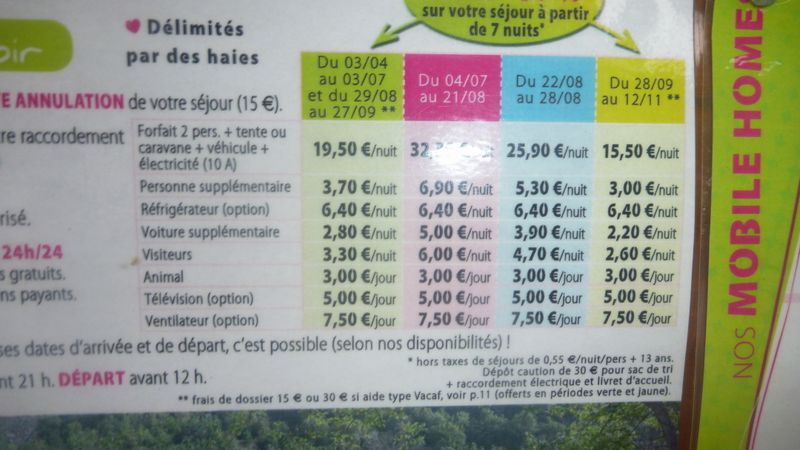 Prix d'un camping en Ardèche en 2015 : sans commentes ..