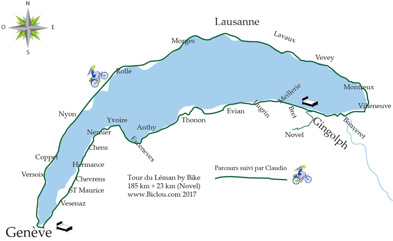 Carte du Tour du Léman à Bicyclette en 2017