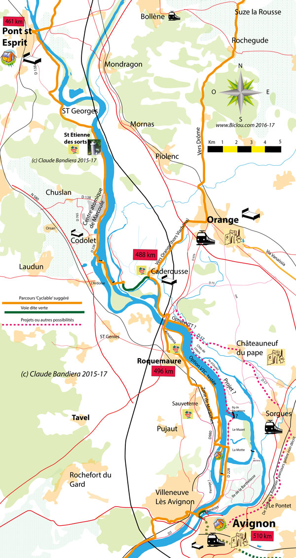 carte extraite du topo guide ViaRh&ocirc;na de claudio en 2017 PSE Avignon