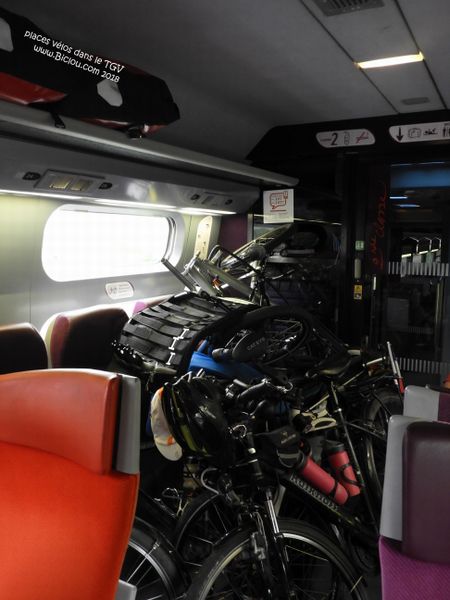 Vélos dans le TGV ; un peu sardines mais ca va ..