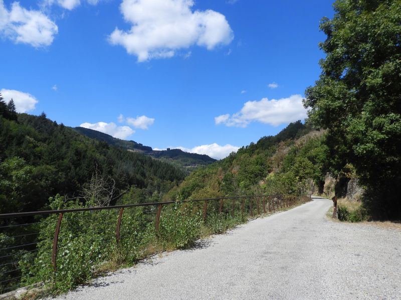 Revêtement type strade bianche (Bredanne) mais correct et roulant le long de l'Eyrieux