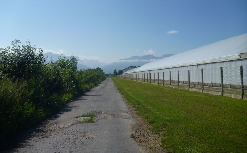 Au niveau de Scientrier (d&eacute;cheterie) , le long de l'autoroute, chemin gravel : Sempre dritto ..