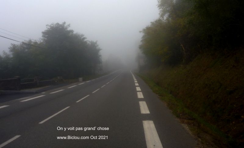 Sur la route D 315 : Brouillard &agrave; couper a la h&acirc;che