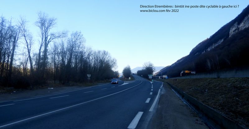 Direction Etrembieres : Serrons les Fesses , le long de la D 1203, une piste cyclable serait pr&eacute;vue &agrave; gauche ici ..
