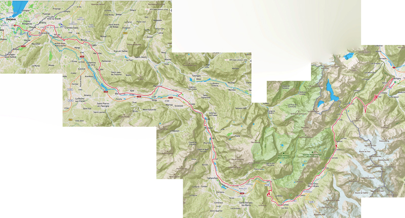 Carte parcours cycliste Martigny Chamonix Cluses Annemasse Genève en 2022 par claudio de la Faverges