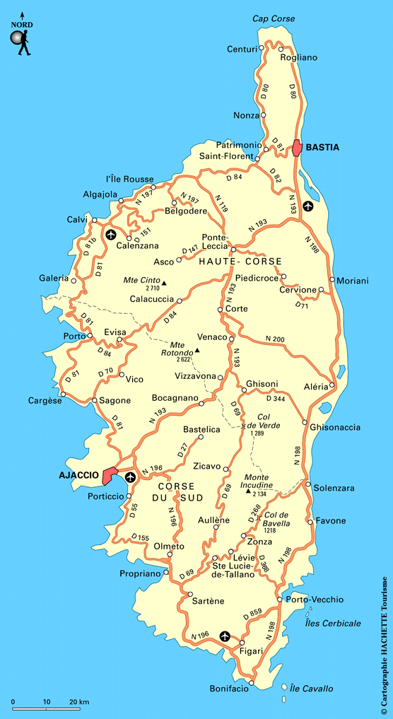 Carte d'une visite cyclotouriste de la Corse, une sacr&eacute; dose de cyclotourisme