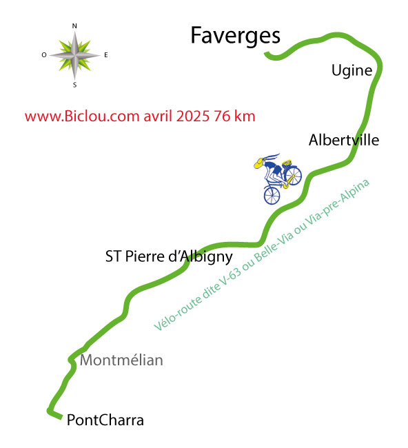 Carte Faverges Combe de Savoie Grenoble grésivaudan à vélo par V-62 et V-63 2025