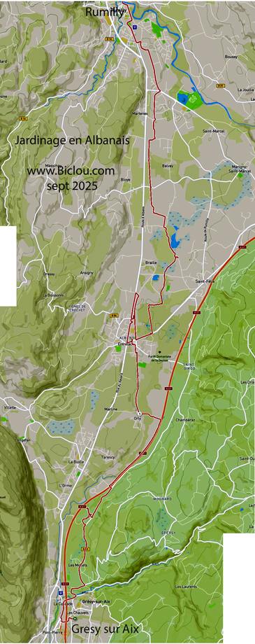 Carte péripates et jardinage cycliste en Albanais en 2025, à la recherche de la vélo-route des étangs de Crosagny