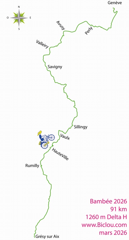 Carte cycliste de Grésy sur Aix à Genève