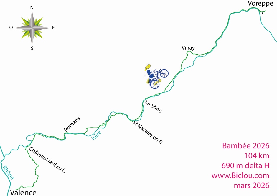 Carte cycliste de Valence à Voreppe (2026)