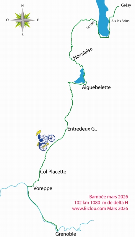 Carte cycliste de Grenoble à Grésy sur aix (2026)