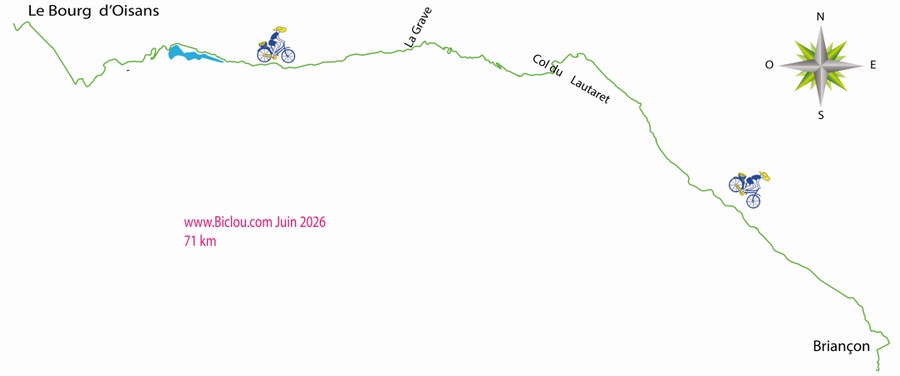 Carte étape cycliste : Bourg d'oisans Lautaret Briançon