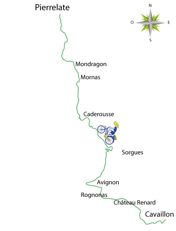 Carte bambée cycliste de Cavaillon à Avignon Pierrelate