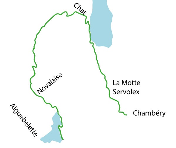 Carte Etape cycliste , Quatre : Aiguebelette Novalaise Tunnel du chat Chambéry MontMélian