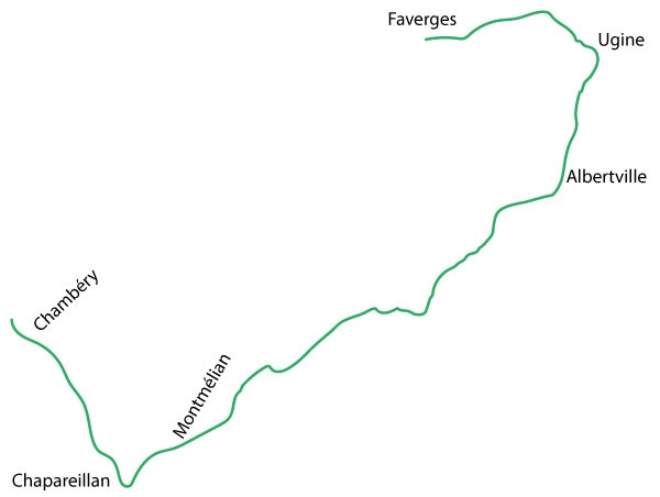 Carte etape cinq Montmélian Cpmbe de Savoie V-62 Faverges : Retour en Favergie
