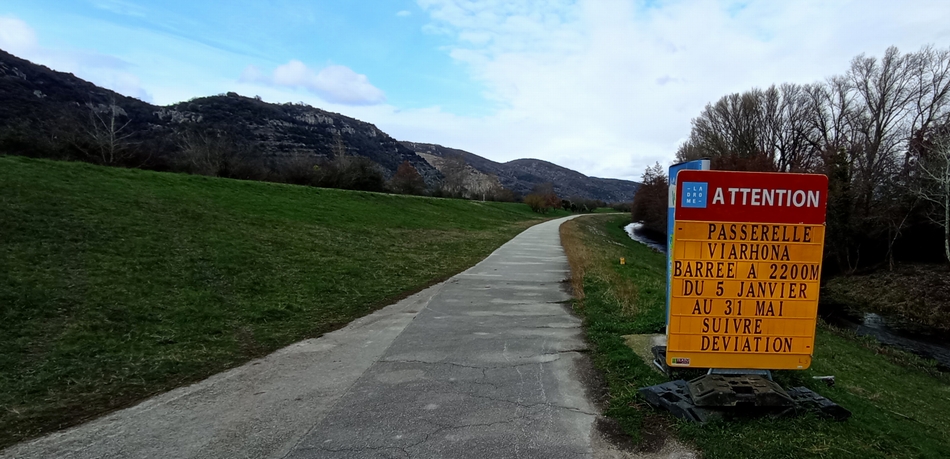 ViaRhôna barrée et déviée, du côté de Le Pouzin