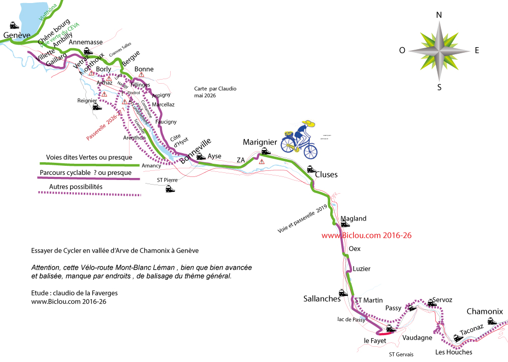 carte des voies cyclables et vertes en vall&eacute;e d'arve 2026