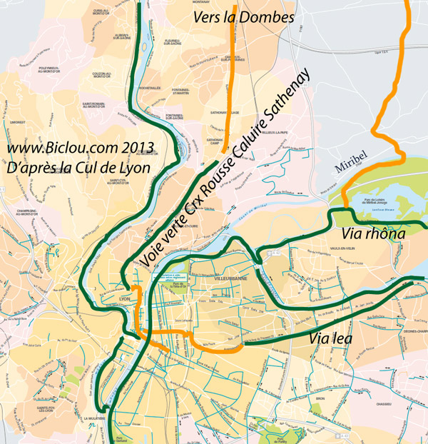carte de la voie verte lyon caluire la dombes