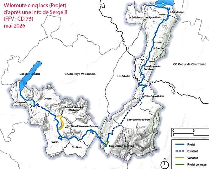 Carte projet vélo route entre Voiron et Crossey (Isère)