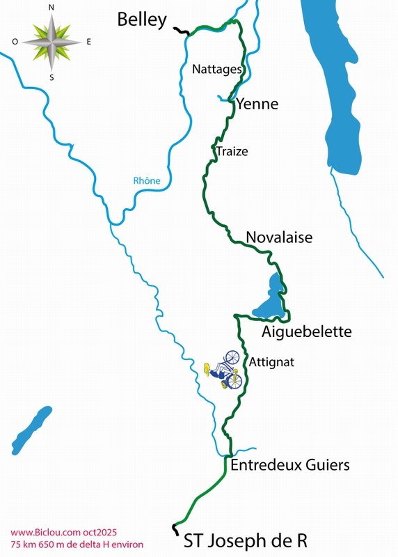 Carte parcours cycliste du Claudio, entre st joseph de rivière et Belley