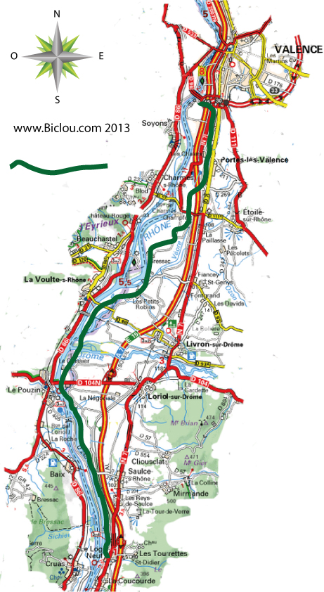 Carte vélo-route Valence la Voulte Montélimar sur Viarhôna parc claudio Carte vélo-route Valence la Voulte Montélimar sur Viarhôna parc claudio